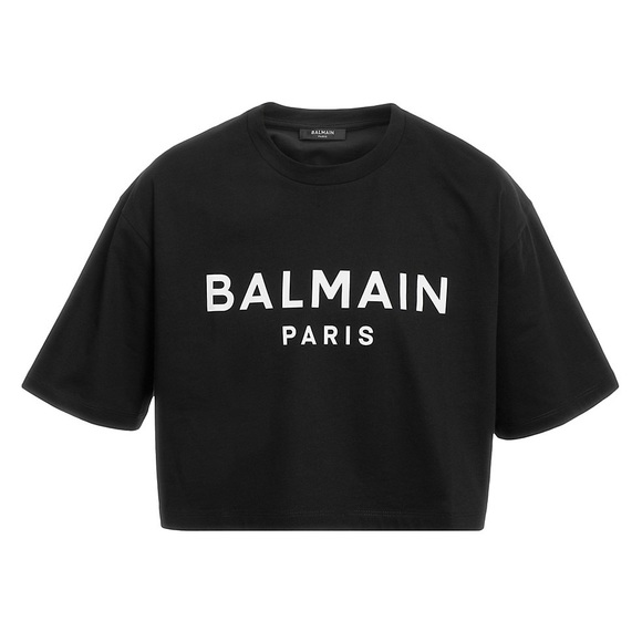 Balmain Tops - Balmain logo print crop T-shirt